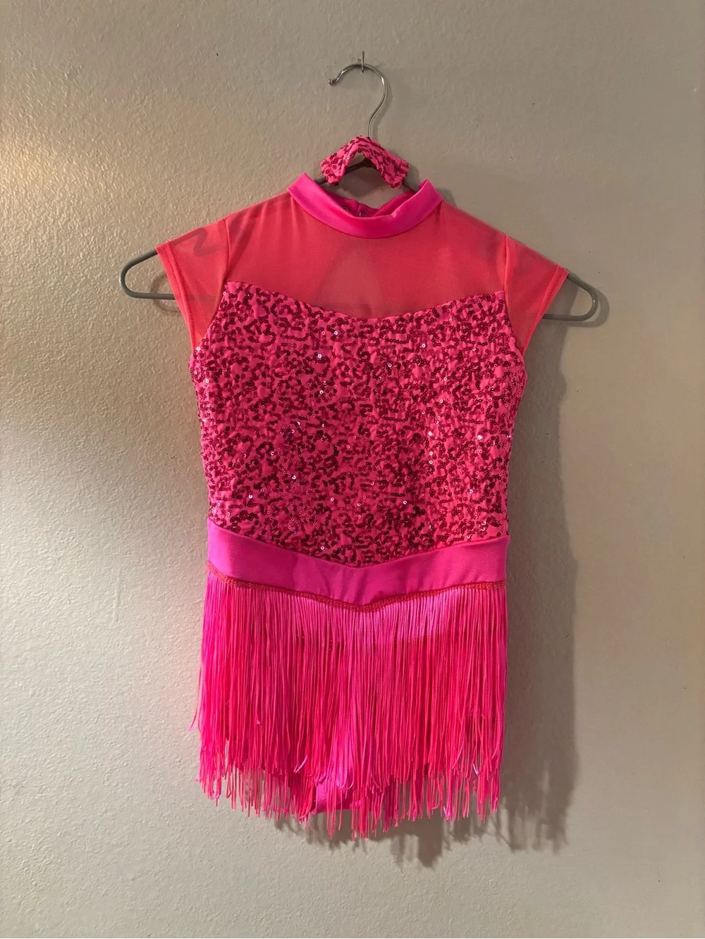 Weissman “Finally” Hot Pink Sequin Fringe Dance Costume
